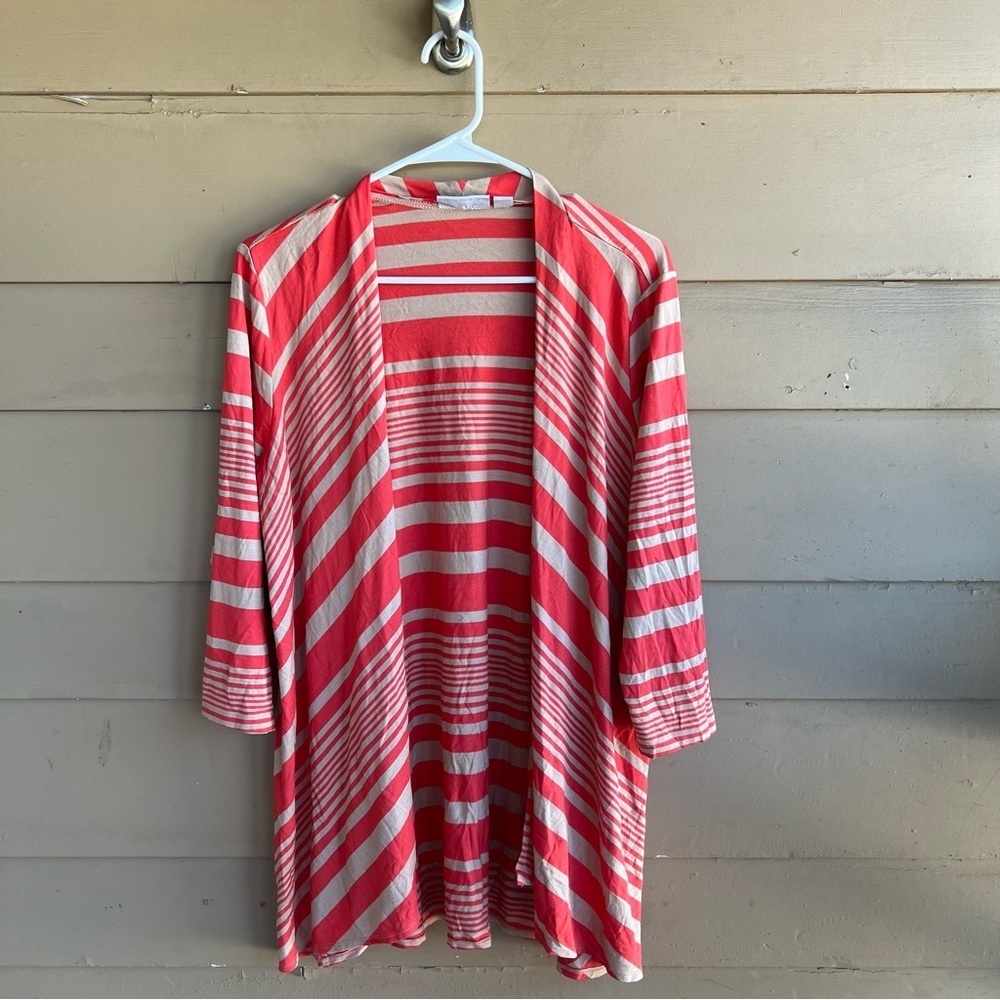 Susan Graver Striped Weekend  Open Front Cardigan Size S